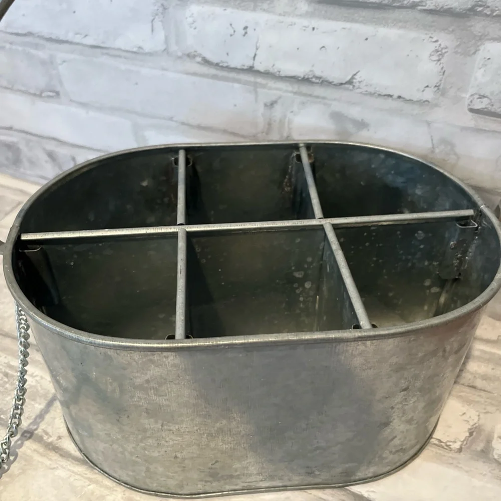 Pottery Barn Silver Metal 6 pack beer Caddy with Handle and bottle opener